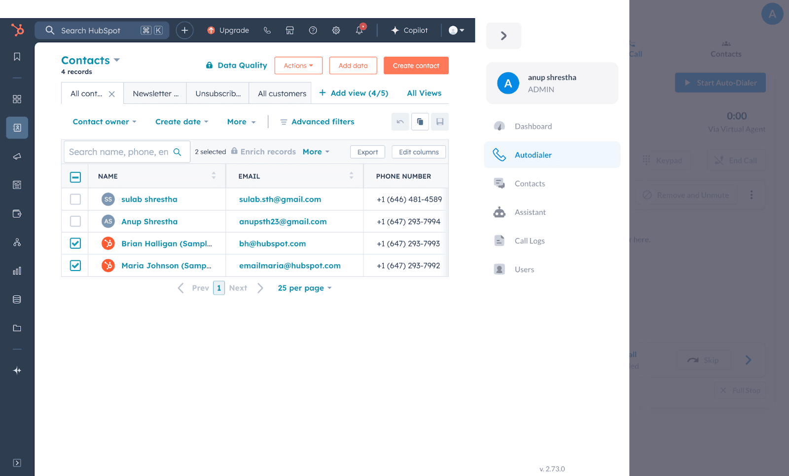 Open the Auto-Dialer from the hamburger menu