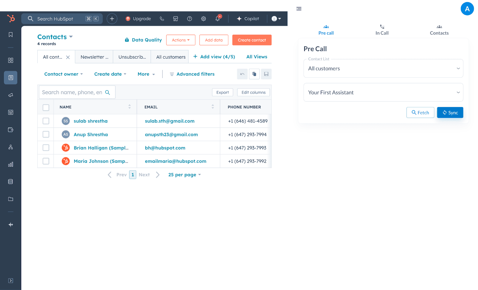 HubSpot connected successfully in TwinsAI
