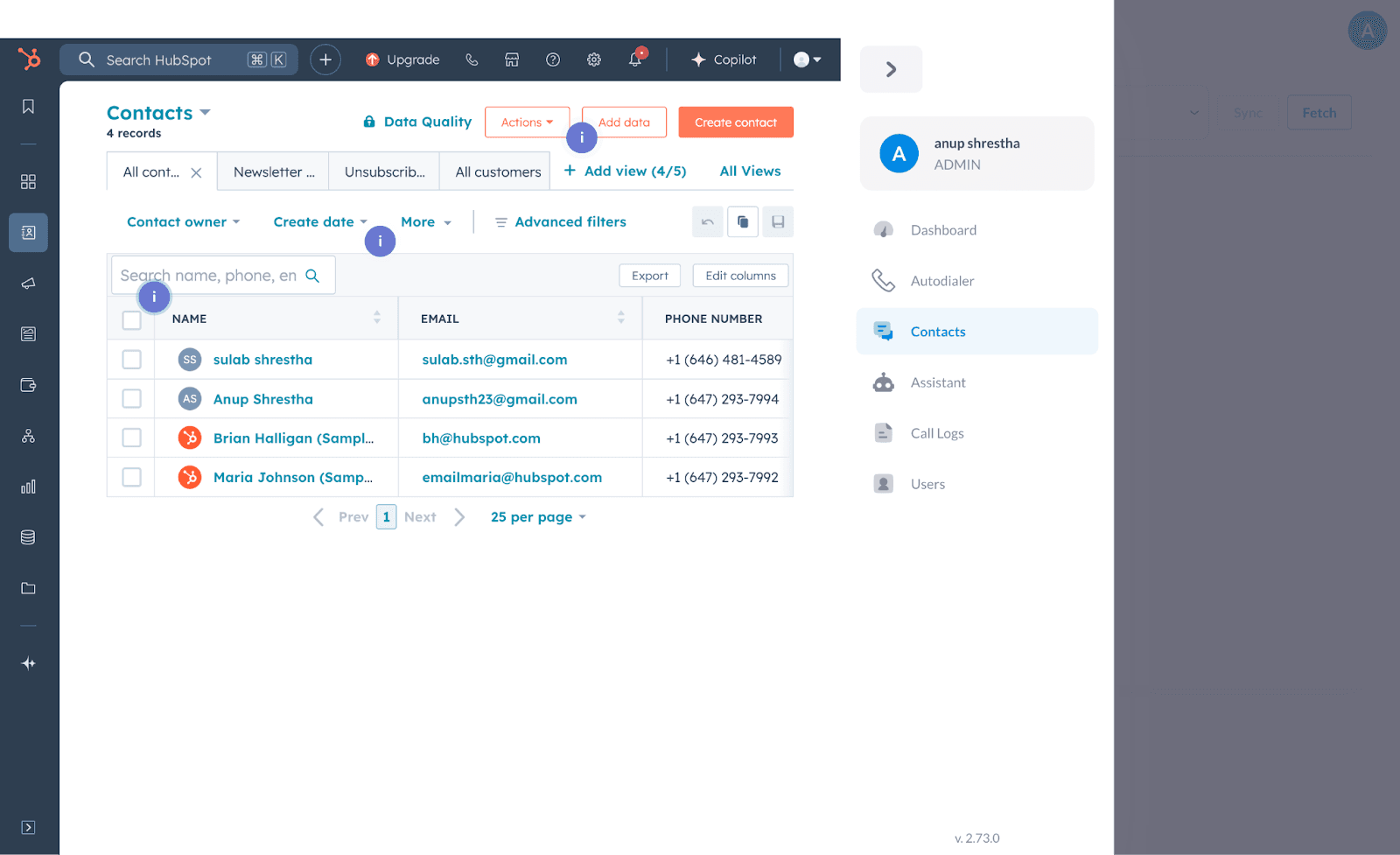 Open the Contacts page from the menu