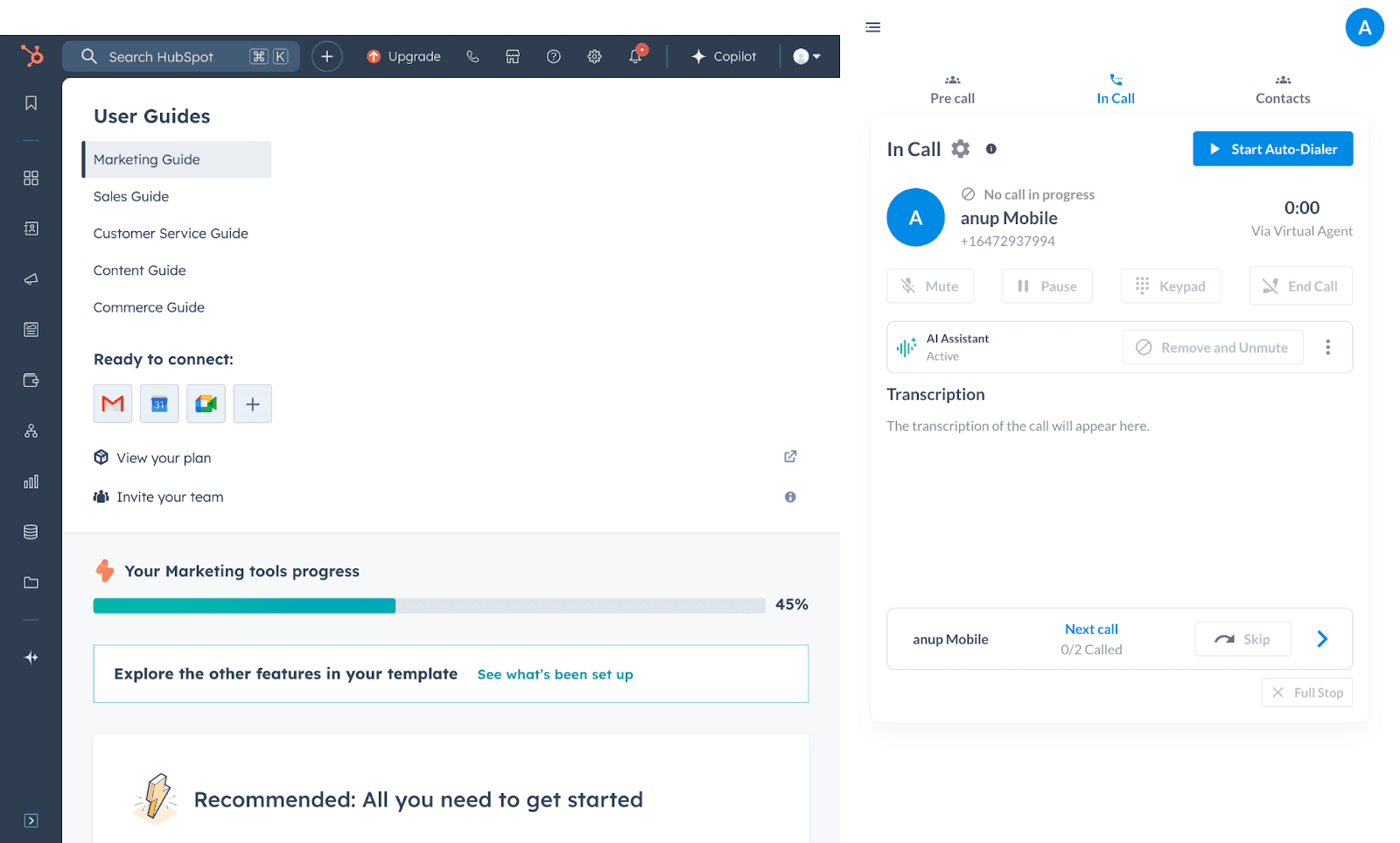 Sign in with your HubSpot credentials in the Auto-Dialer