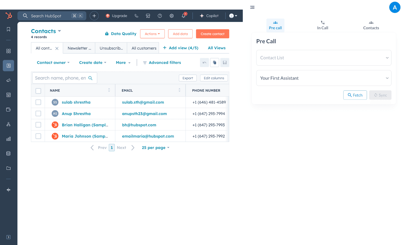 The In Call page with Start Auto Dialler