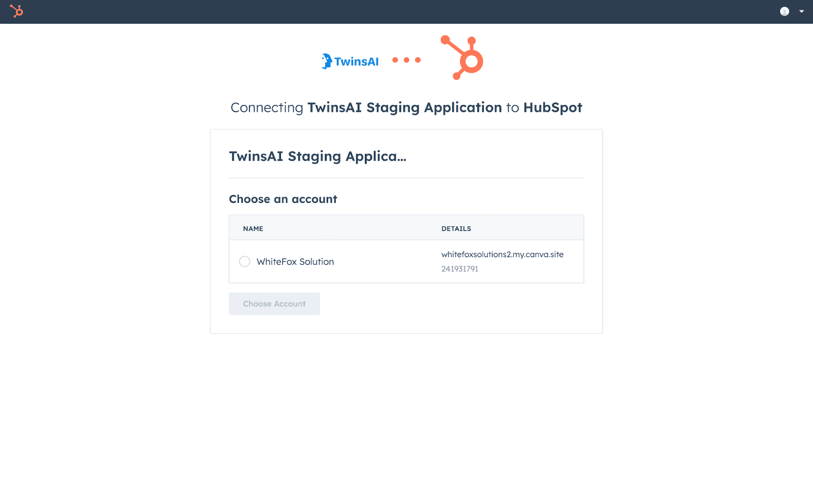 Review the access TwinsAI requests from HubSpot